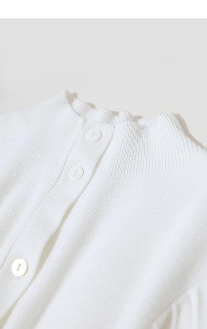 Damen-Strickjacke Slim halbhoher Kragen Laternenärmel Wolle-Mix Herbst