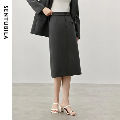 Damen Röcke im klassischen Twill-Design mit Schlitz und knielanger Länge