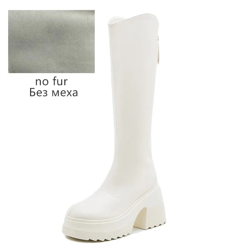 AIYUQI High Heel Boots Women Autumn 2025 New Genuine Leather Platform Boots Women Skinny Leg 10cm Heel High Female Rider Boots