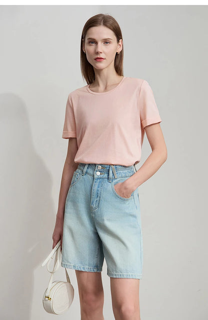 Damen Top im minimalistischen Stil aus einfarbiger mercerisierter Baumwolle