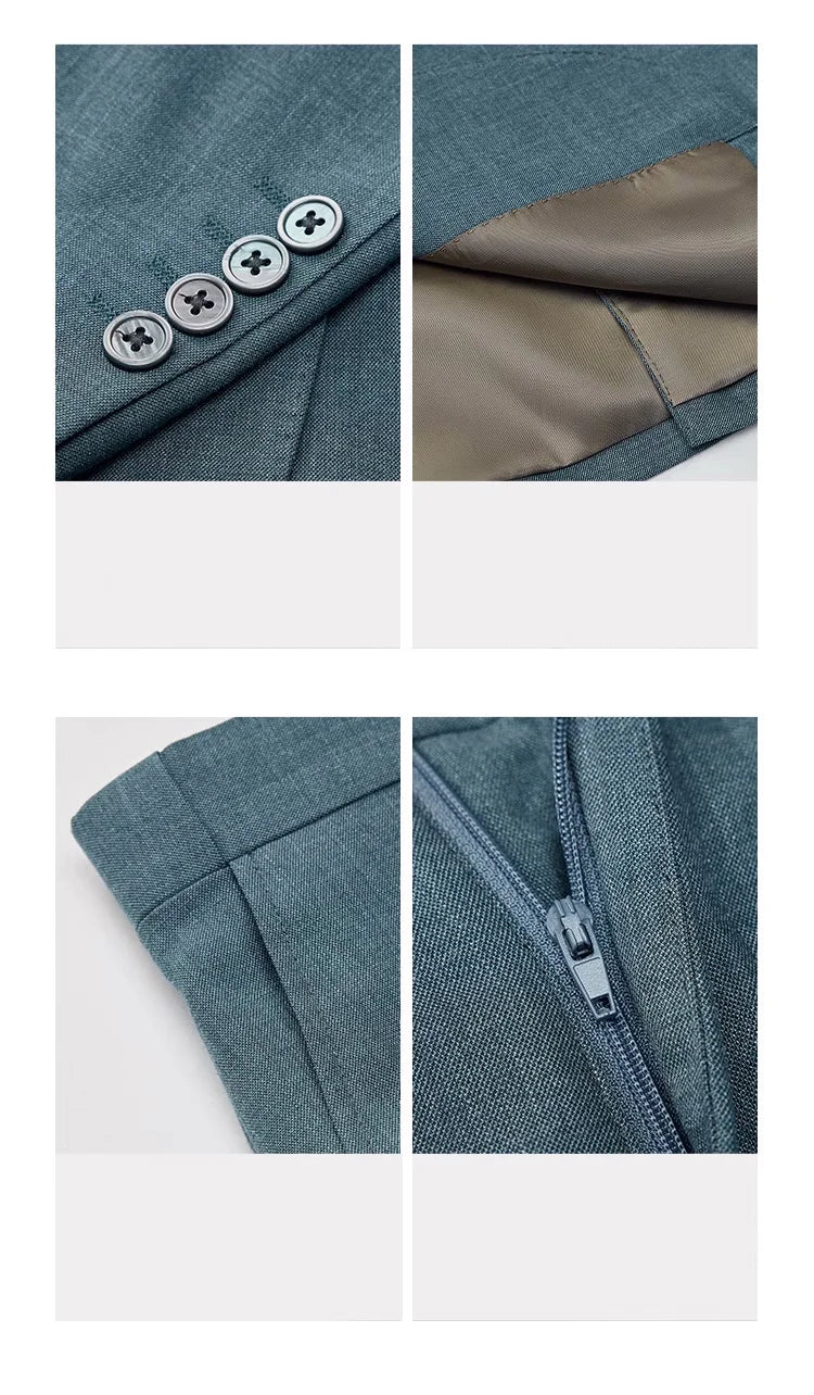 Eleganter Herrenanzug in Blau, einreihig mit Weste und Hose – 3-teiliges Slim-Fit-Set für Hochzeit oder Freizeit.