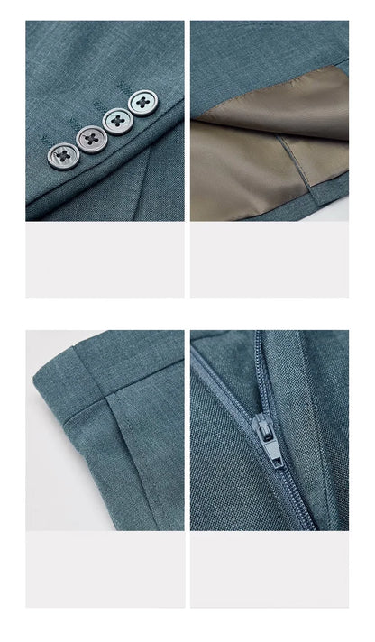 Eleganter Herrenanzug in Blau, einreihig mit Weste und Hose – 3-teiliges Slim-Fit-Set für Hochzeit oder Freizeit.