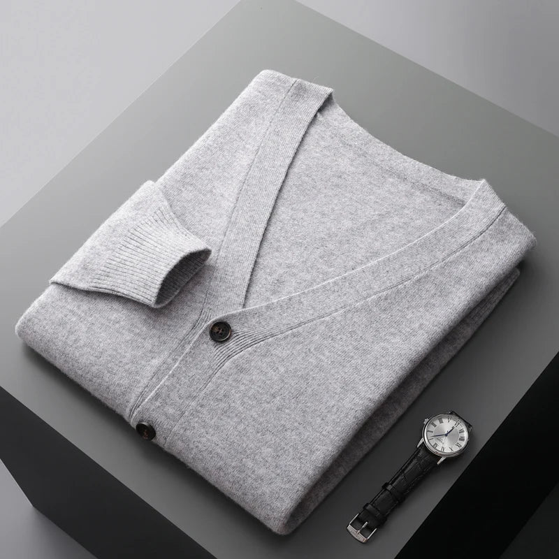 Herren Strickjacke Frühling und Herbst Basic Strick pullover aus reiner Wolle Herren große lose V-Ausschnitt Mantel reine Farbe Freizeit jacke Top