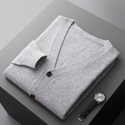 Herren Strickjacke Frühling und Herbst Basic Strick pullover aus reiner Wolle Herren große lose V-Ausschnitt Mantel reine Farbe Freizeit jacke Top