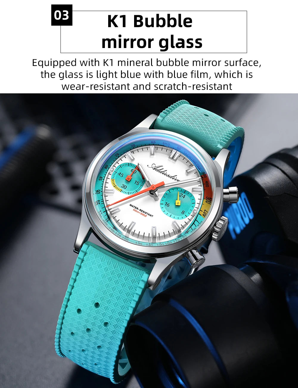 Herren-Chronograph mit VK64-Quarzwerk und Fluorkautschuk-Armband