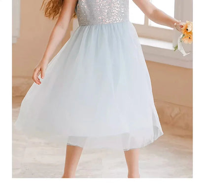 Sommerkleid für Mädchen aus Farbverlauf-Gaze mit Pailletten – Prinzessinnenkleid für Geburtstagsfeier oder Hochzeit als Blumenmädchen