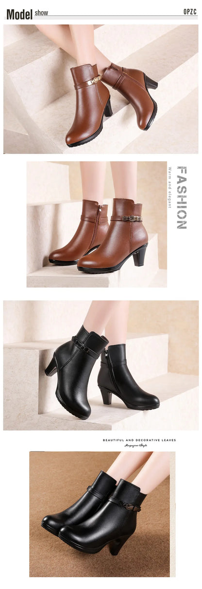 Damen-Ankleboots im Set-Design: braunes Modell und schwarzes Modell mit Absatz