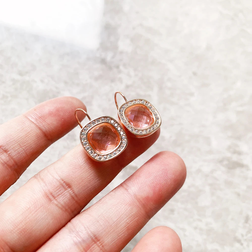 Damen-Ohrtropfen rosa quadratisch Cosmo Europa aus Sterlingsilber