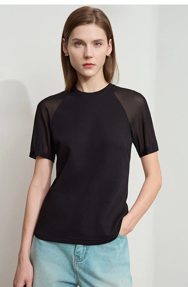 Damen Top im minimalistischen Stil mit O-Ausschnitt und schmaler Passform