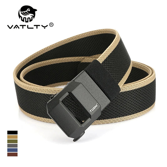 Unisex-Gürtel aus elastischem Nylon mit mattschwarzer Schnalle in 38 mm Breite und Tragekomfort