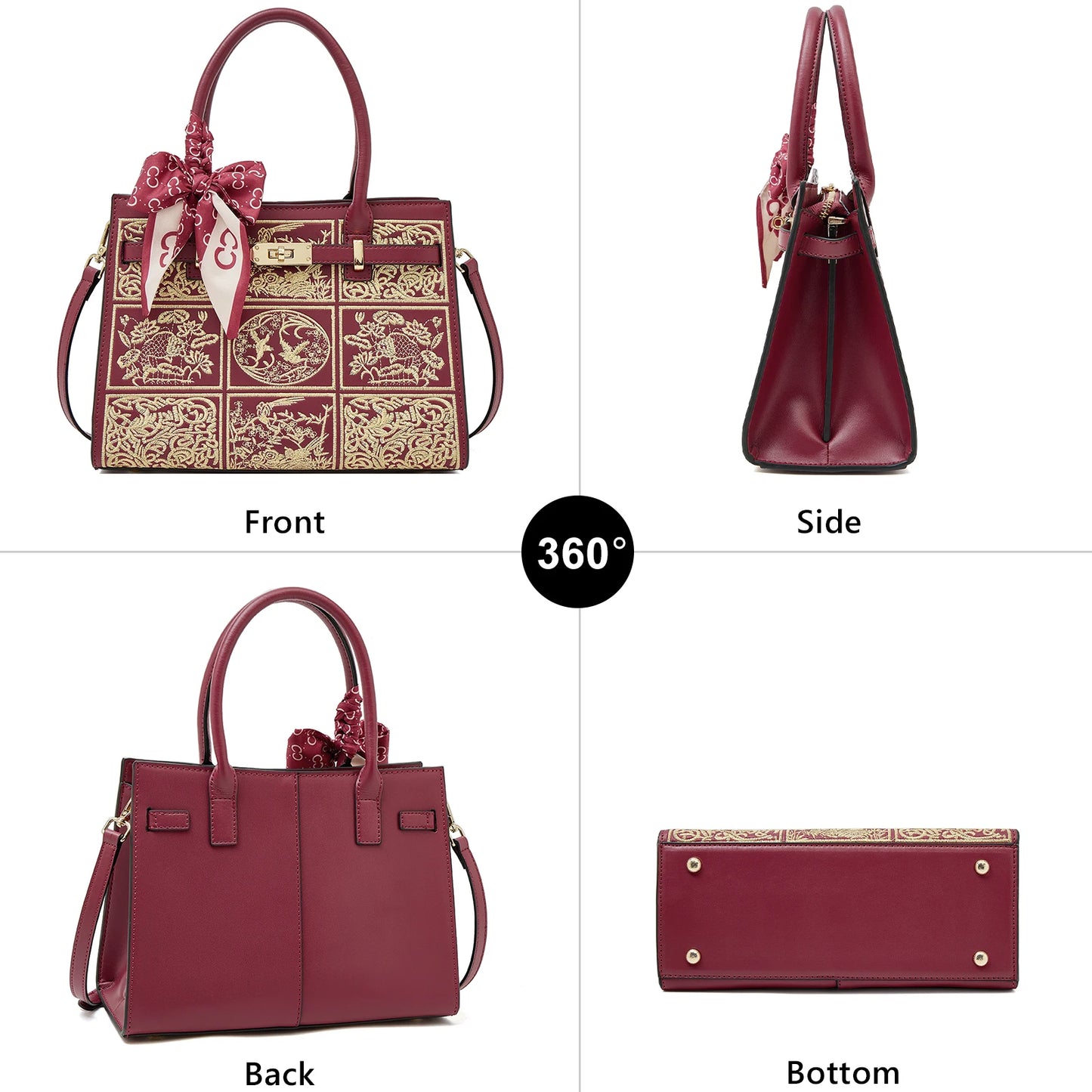 Damen Handtasche Aus Split-Leder Mit Crossbody-Tasche Im Chinesischen Stil