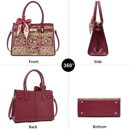 Damen Handtasche Aus Split-Leder Mit Crossbody-Tasche Im Chinesischen Stil