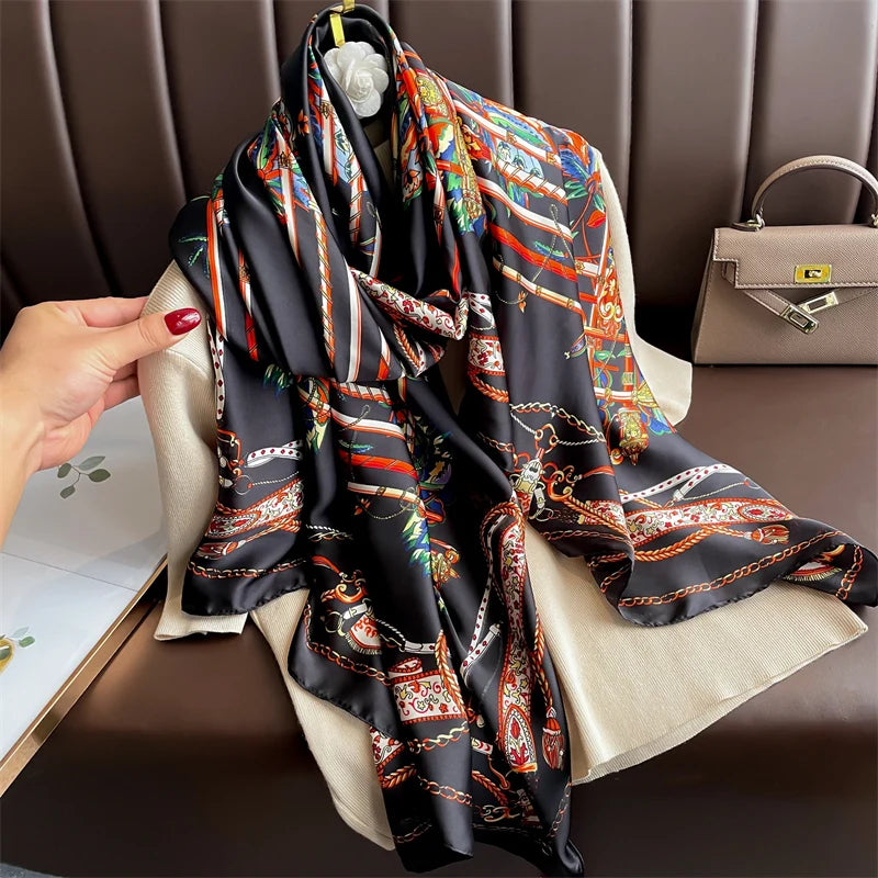 Damen Seidenschal groß 180x90cm Sommer Strand Foulard Bandana weich