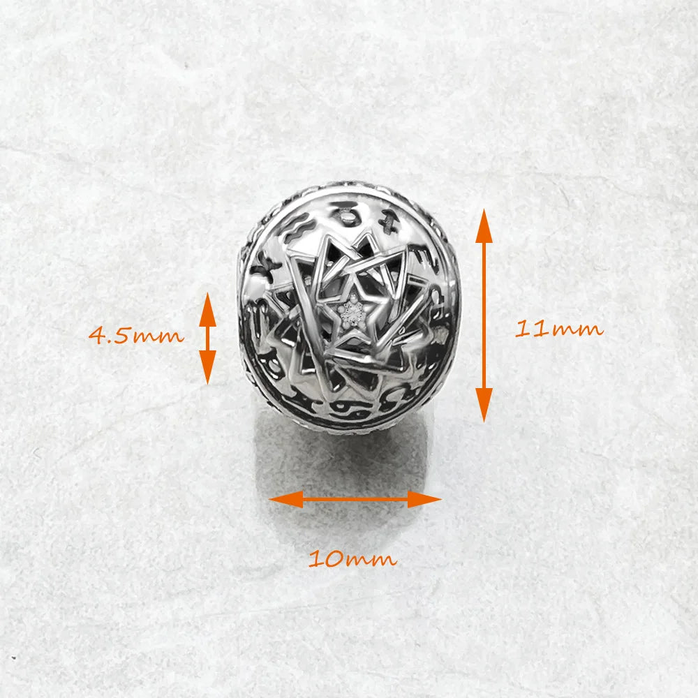 Runder Sterlingsilber-Charm mit Sternzeichen, Maße ca. 11×10×4,5 mm