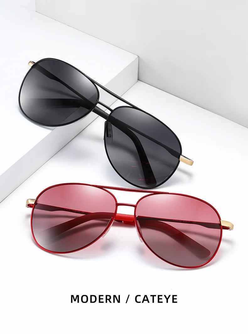 Damen-Sonnenbrille oval Edelstahl Pilot Farbverlauf polarisiert Spiegel
