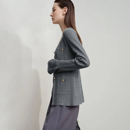 Damen-Strickjacke V-Ausschnitt einfarbig gerade Langarm vielseitig Herbst