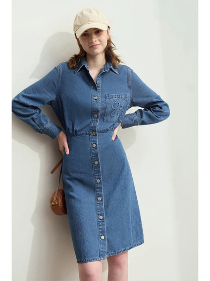Stilvolles Langarm Hemdkleid Aus Denim Mit Knöpfen Für Damen