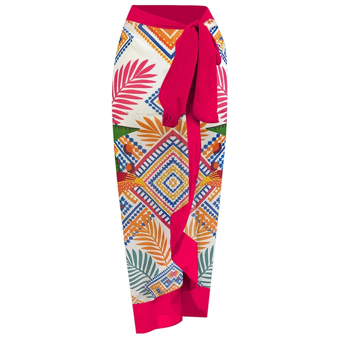 Damen-Badeanzug Print Langarm Sarong-Hose Set gepolstert