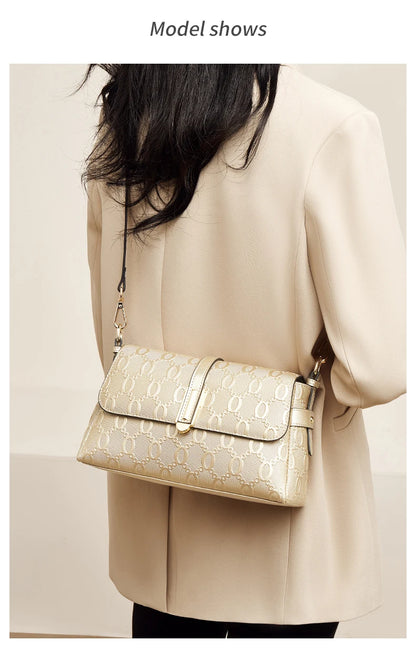 Damen Schultertasche Aus Spaltleder Mit Prägung Crossbody