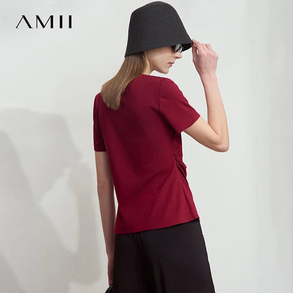 Damen T-Shirt mit Rundhalsausschnitt und gebrochenen Falten aus Modal-Baumwolle