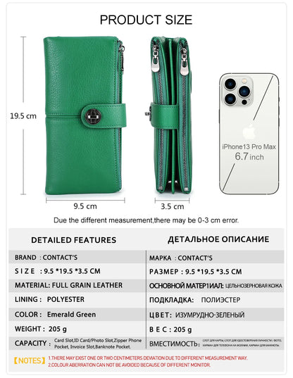 Damen Echtleder Lange Geldbörse Vintage RFID Clutch Portemonnaie Kartenhalter Reise