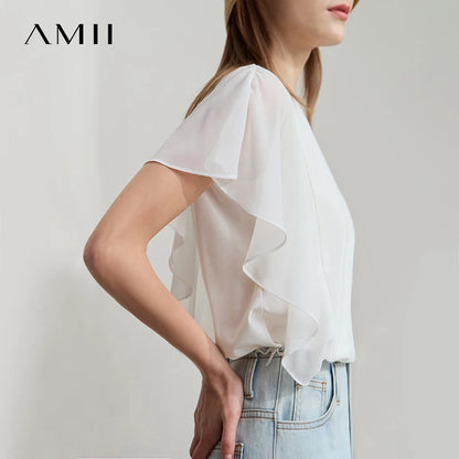 Damen Sommer-T-Shirt mit kurzen Schmetterlingsärmeln und Rundhalsausschnitt