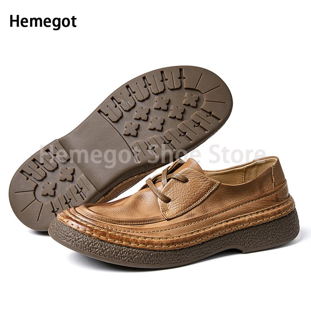 Herren-Lederschuhe, braun, mit sichtbarer Laufsohle und Profilnoppen