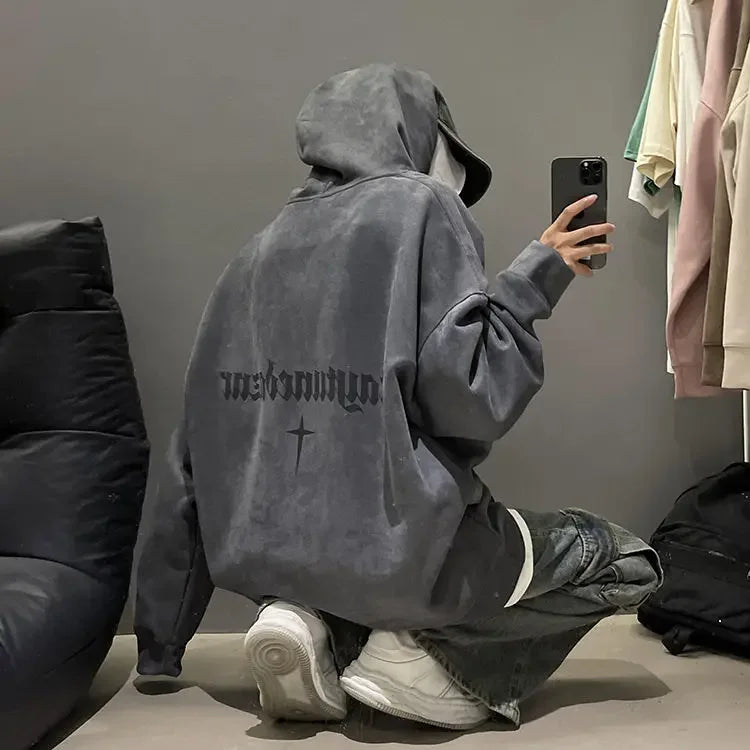 Lässiger Herren-Hoodie mit Rundhalsausschnitt und Vintage-Cartoon-Print – ideal für Herbst und Winter