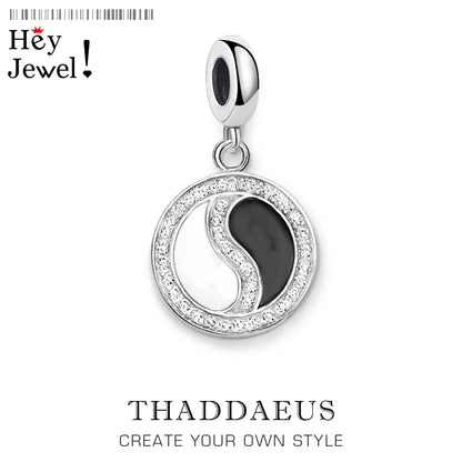 Yin-Yang-Anhänger, rund, 925er Sterlingsilber mit schwarz-weißer Einlage und Öse