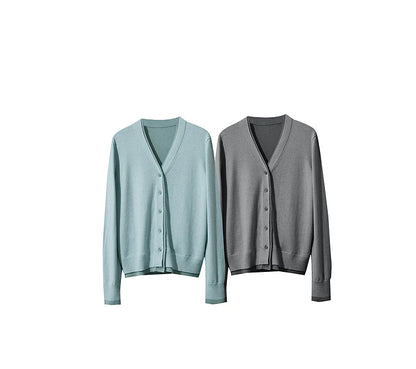 Damen-Strickjacke V-Ausschnitt koreanisch Fake-Zweiteilig Wolle locker Herbst