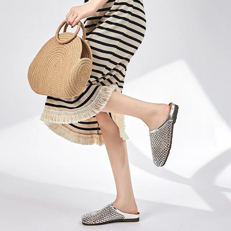 AIYUQI Frauen Geschlossene Zehen Hausschuhe 2025, Anti-slip Diamant Mesh Hausschuhe Für Frauen Große Größe Sommer Weibliche Schuhe