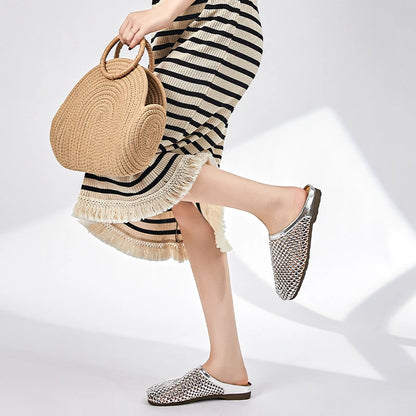 AIYUQI Frauen Geschlossene Zehen Hausschuhe 2025, Anti-slip Diamant Mesh Hausschuhe Für Frauen Große Größe Sommer Weibliche Schuhe