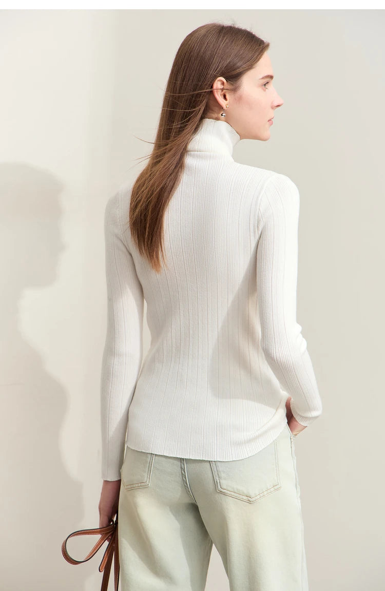 Damen-Rollkragenpullover Slim Polyester-Viskose Herbst-Winter