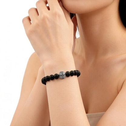 Damen-Armband Obsidian Karma Kreuzperle mattschwarz aus Sterlingsilber