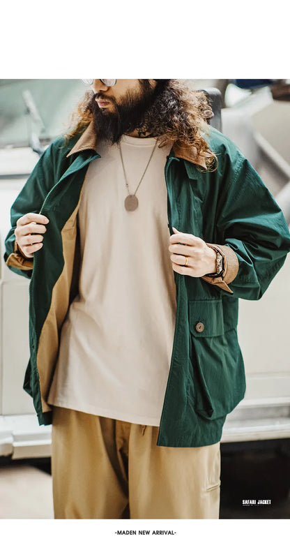 Herren Retro Safari Jacke mit mehreren Taschen im klassischen Stil