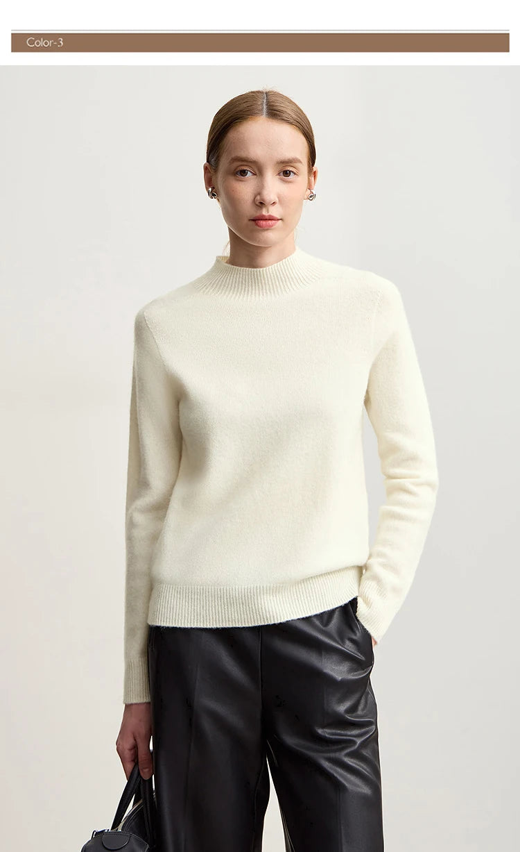 Damen-Halbrollkragen-Pullover 100 % Wolle warm vielseitig Winter