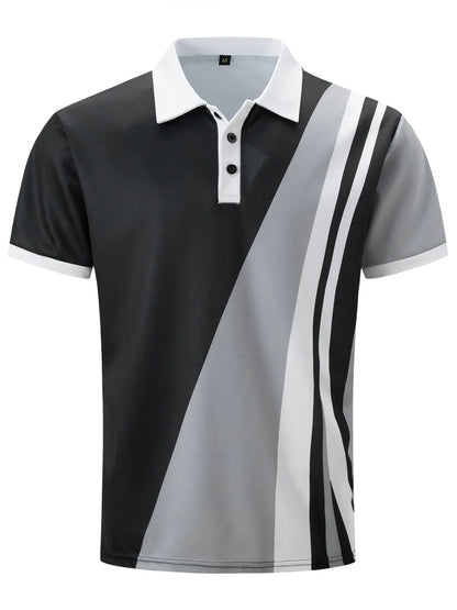 Kurzärmeliges Herren-Poloshirt mit Stehkragen und Ananas-Karomuster – lässiges Freizeithemd