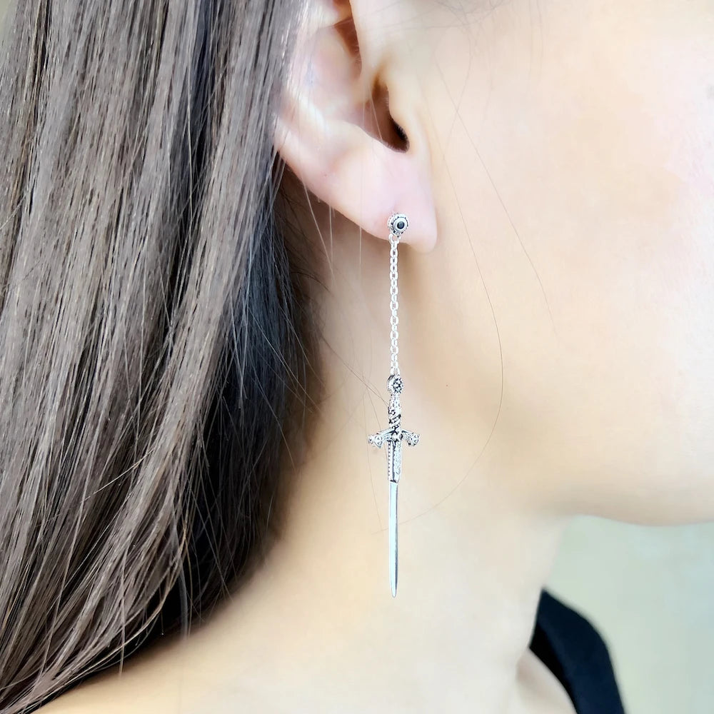 Damen-Ohrringe Schwert Verzierung Fantasy aus Sterlingsilber