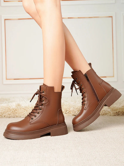 Damen Stiefeletten aus echtem Leder im Retro-Stil mit quadratischem Absatz