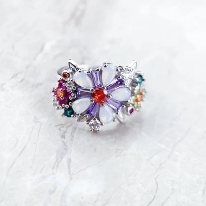 Damen-Ring bunte Blumen Böhmen aus Sterlingsilber