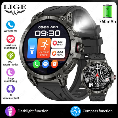 Herren Smartwatch mit Bluetooth Anruf Funktion und Fitness Tracker für Outdoor Aktivitäten