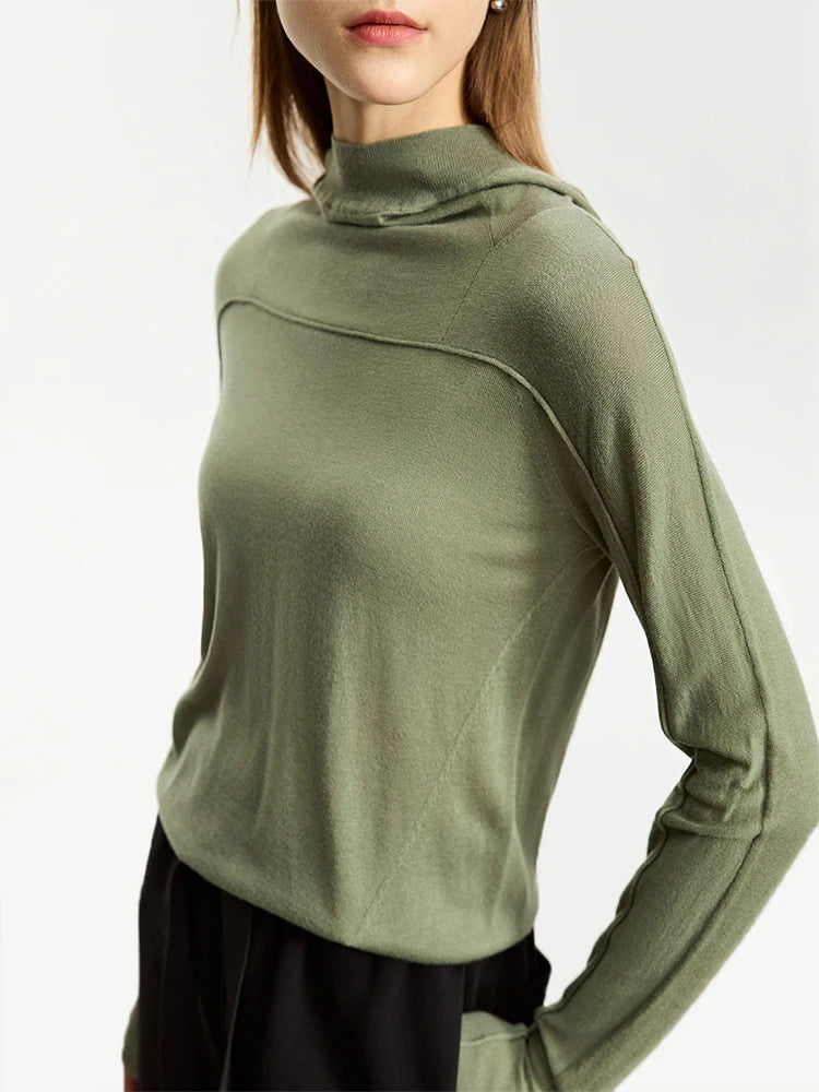 Damen-Kapuzenpullover Wolle Slim Stehkragen-Splicing Büro Herbst-Winter