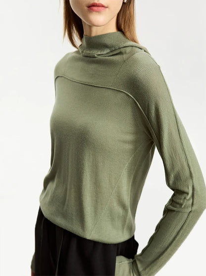 Damen-Kapuzenpullover Wolle Slim Stehkragen-Splicing Büro Herbst-Winter