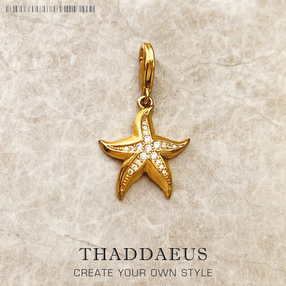 Damen-Charm goldener Seestern Ozean aus Sterlingsilber