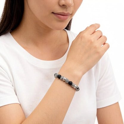 Damen-Armband Kreuz Perlen Obsidian Rebel aus Sterlingsilber