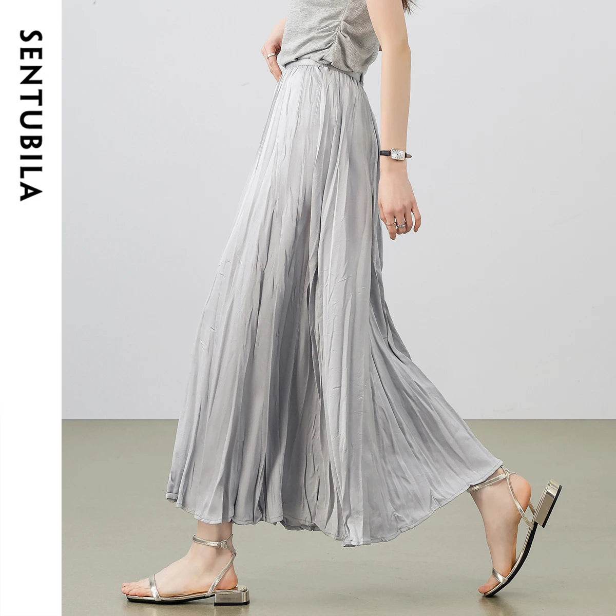 Damen Rock im eleganten A-Linien-Stil mit elastischer Taille und Falten