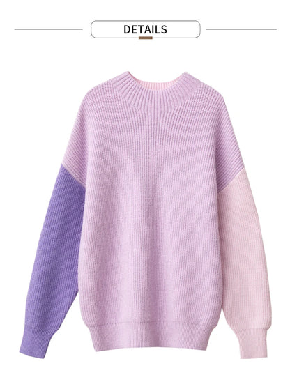 Strickpullover mit Rundhalsausschnitt, lange Ärmel, lila