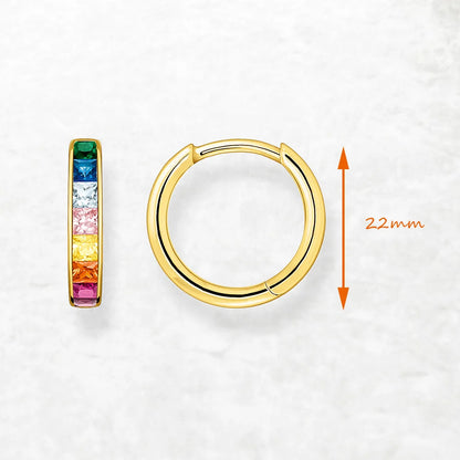 Damen-Creolen golden Scharnier Regenbogen funkelnd aus Sterlingsilber