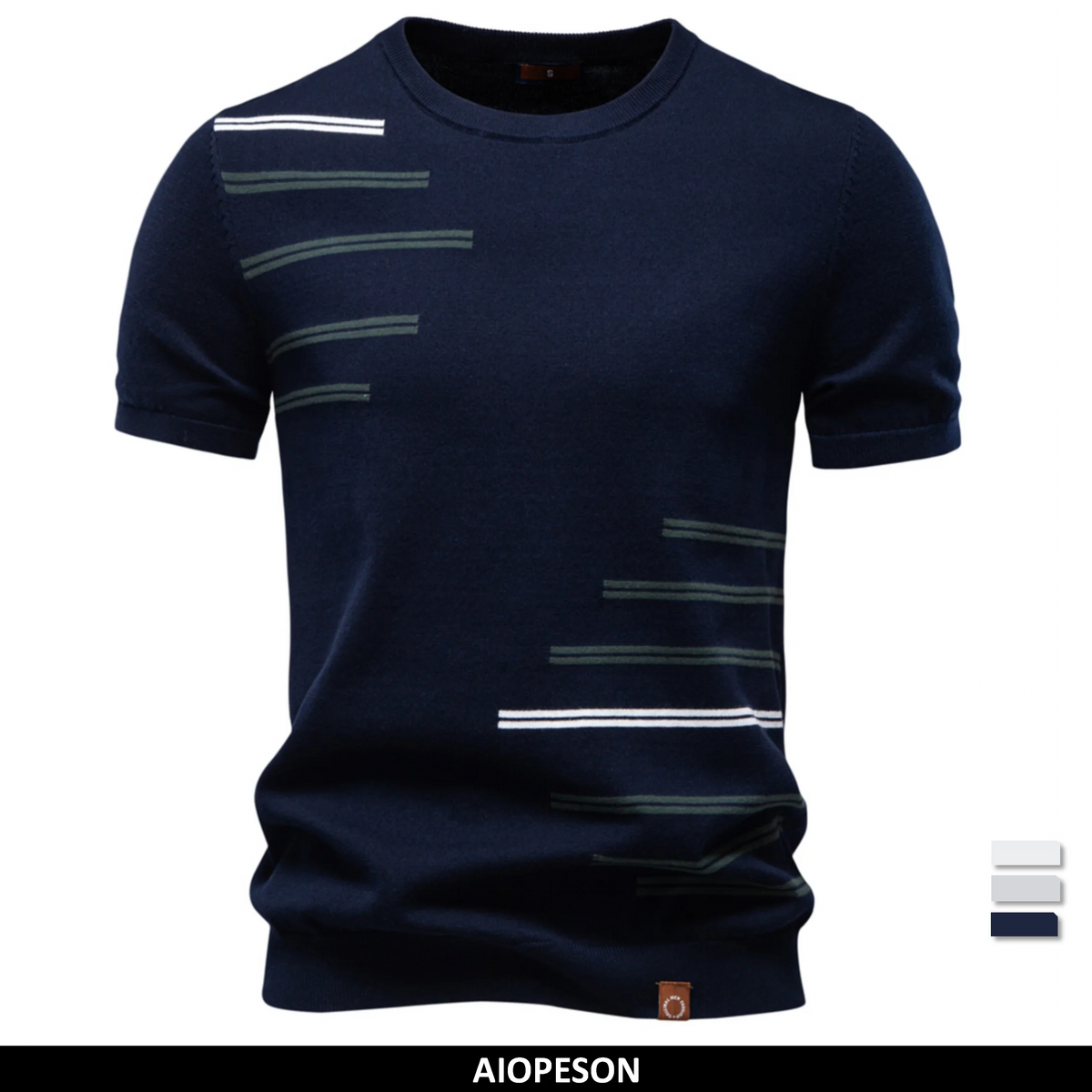Herren T-Shirt mit Rundhalsausschnitt, dunkelblau, Streifenmuster vorn