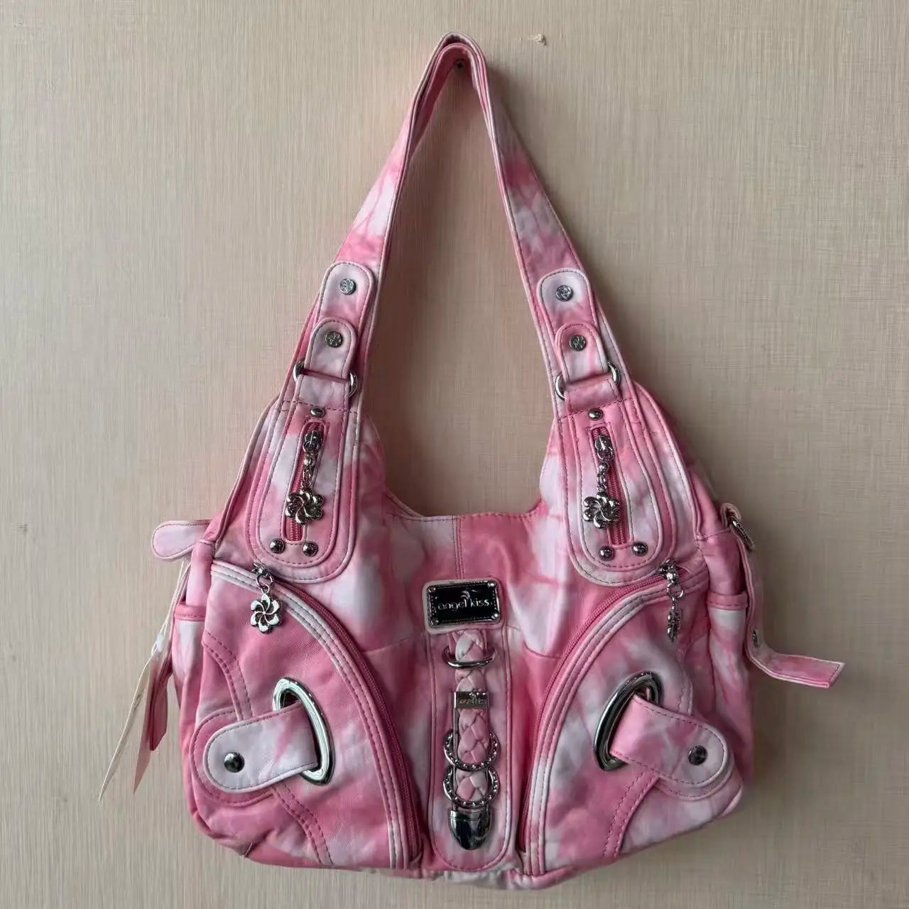 Damen-Schultertasche Mit Tie-Dye Muster Und Top-Handle Tragegriff Für Uni Und Alltag